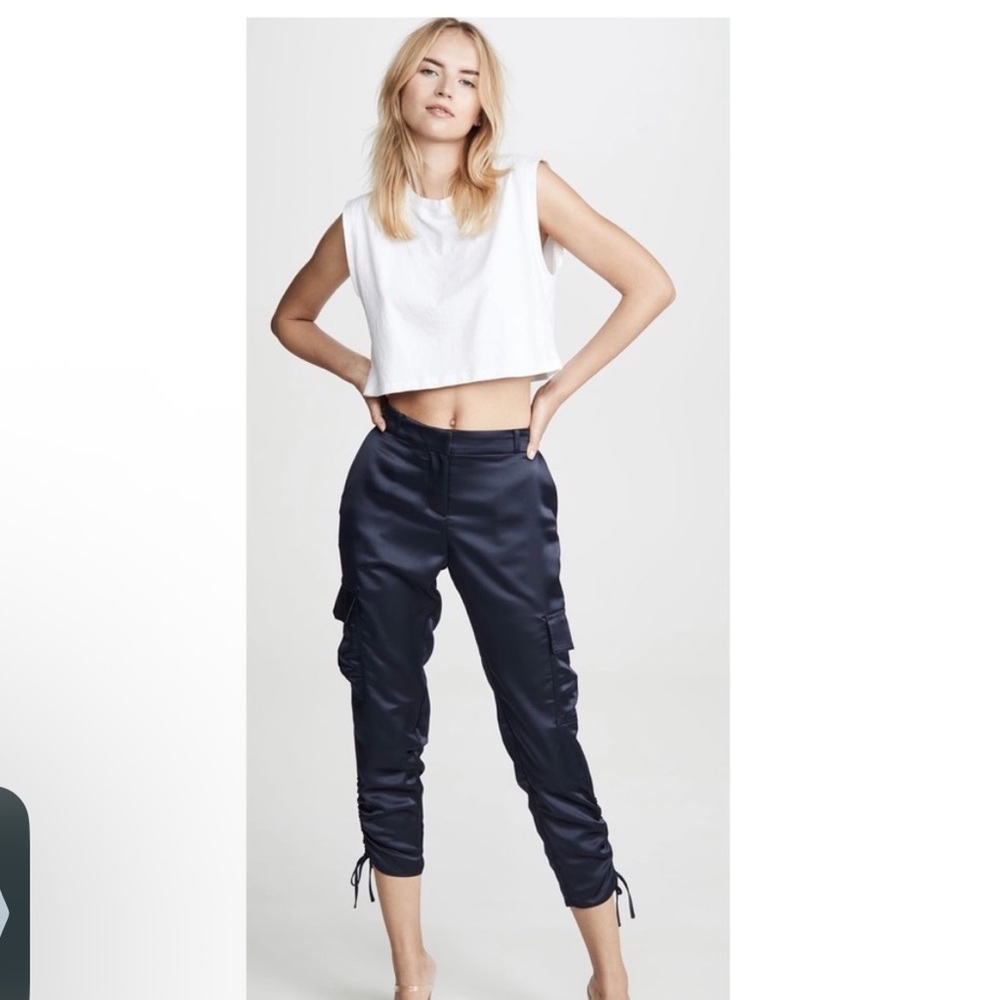 NEW PARKER BLUE SATIN CROPPED CARGO PANTS